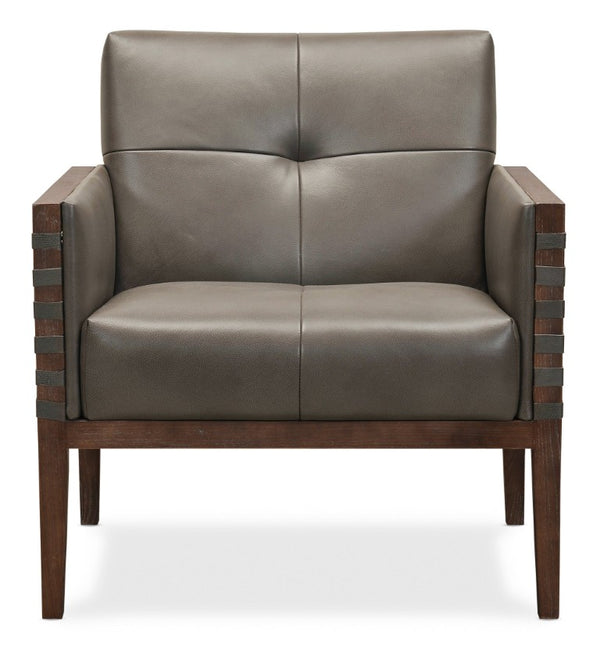 Hooker Furniture Carverdale Leather Club Chair Maddie Grey Semi-Aniline Top-Grain Leather Dark Hickory Frame, Tufted Elegance CC401-095
