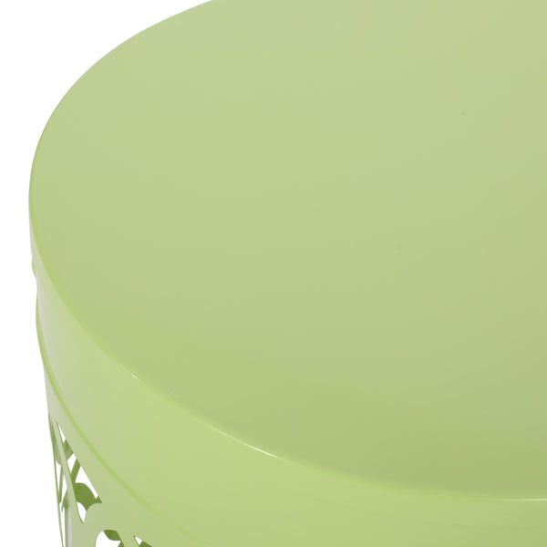 English Elm Outdoor Powder-coated Iron End Table with Geometric Cutout Design for Patio Lounging 73607.00GRN