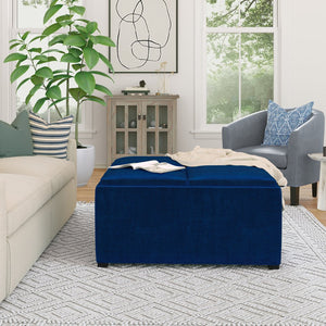 English Elm Avalon Blue Velvet Storage Ottoman Coffee Table With Flip-Over Trays & Stylish Contemporary Design B136P159744