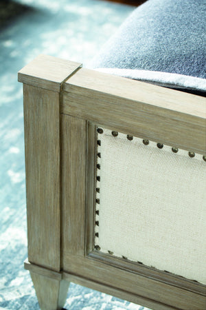 Bernhardt Bernhardt Sandstone Wire‑Brushed Oak Upholstered King Panel Bed With Nailhead Trim, Casual Traditional Elegance K1119