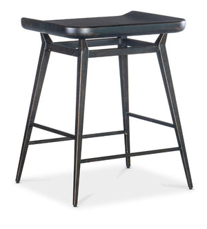 Hooker Furniture Retreat Scooped Wood Counter Stool With Dune Translucent Veneer And Matte Metal Base, Industrial Chic Comfort Black 6950-50008-99