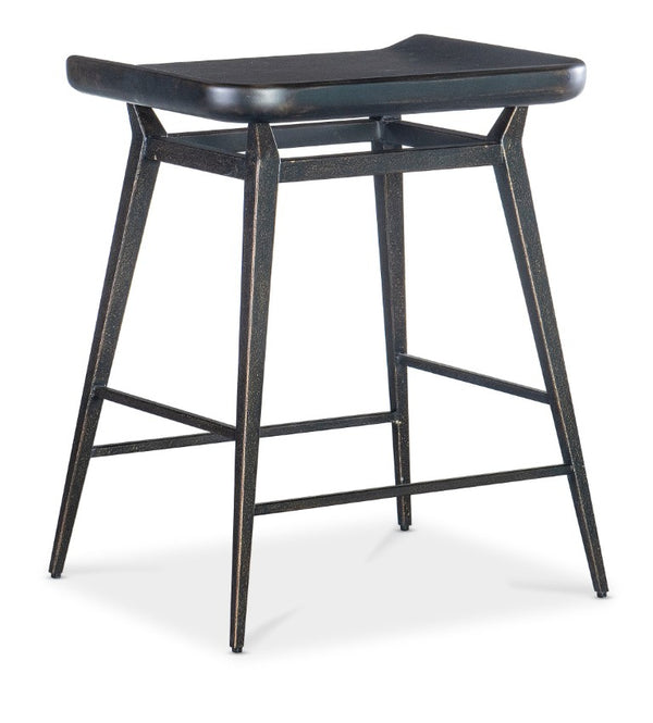 Hooker Furniture Retreat Scooped Wood Counter Stool With Dune Translucent Veneer And Matte Metal Base, Industrial Chic Comfort Black 6950-50008-99