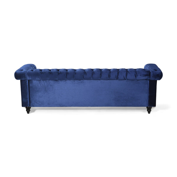 English Elm Christopher Knight Home® - SOFA Chesterfield-inspired 3-seater with deep button tufting, nailhead trim, low back and plush PU upholstery Blue 68326.00NVLTMDBLU