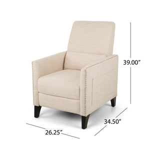 English Elm Pushback Recliner Accent Chair Solid Birch Frame Rivet Detail Mid-century Living Room Seat Beige 65532.00BGE