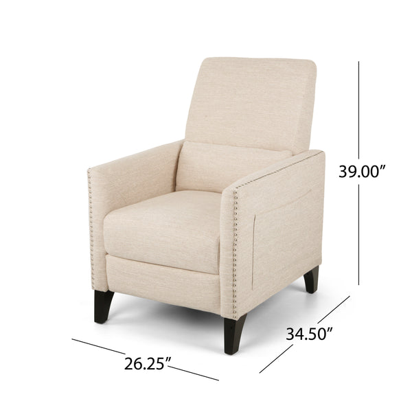 English Elm Pushback Recliner Accent Chair Solid Birch Frame Rivet Detail Mid-century Living Room Seat Beige 65532.00BGE