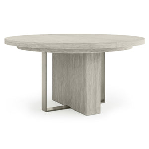 Bernhardt Bernhardt Tempo Round Dining Table With 20" Leaf — Wire‑Brushed Oak Pedestal, Satin Nickel Band Finish K2135
