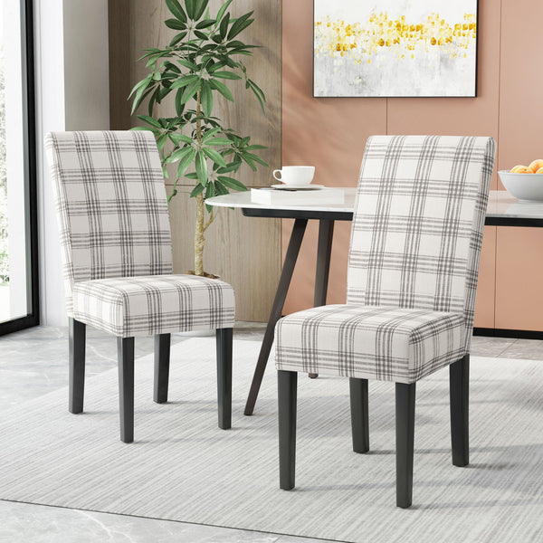 English Elm Christopher Knight Home® - DINING Chair with Plush Fabric Upholstery, Rubberwood Legs, Contemporary Minimalist Comfort and Style Grey Plaid 60162.00GRYPLD