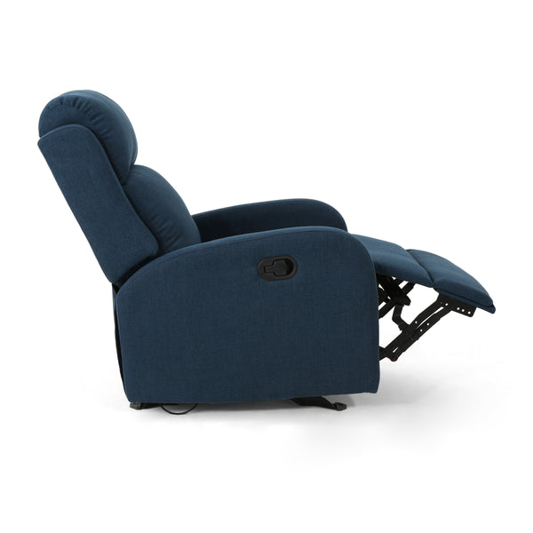 English Elm Christopher Knight Home® - 25" Plush Waterfall Backrest Manual Rocker Recliner with Curved Arms and Smooth Lever Recline Navy Blue 62805.00