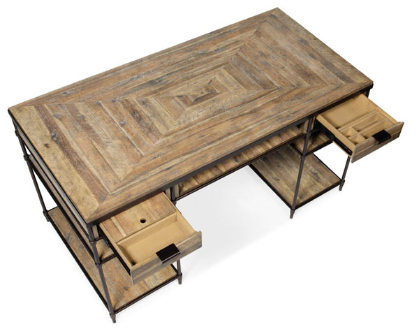 Hooker Furniture St. Armand Writing Desk Blends Solid Acacia And Brushed Pewter For Casual-Industrial Style & Smart Storage Light Wood 5601-10458-LTWD