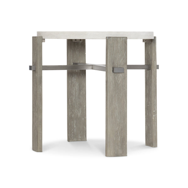 Bernhardt Bernhardt Round Side Table With Wire‑Brushed Acacia Top, Linen/Shale Finish & Stainless Accents 306125