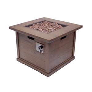 English Elm Outdoor Square Gas Fire Pit 40000 Btu Mgo Wood Grain Finish Propane Tank Enclosed 61907.00-40K