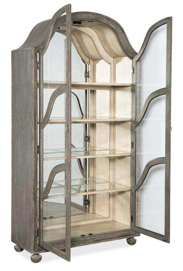Hooker Furniture Alfresco Arched Costa Display Cabinet With Antique Glass Back, Pottery Finish, Puck Light & Shelves 6025-75906-95