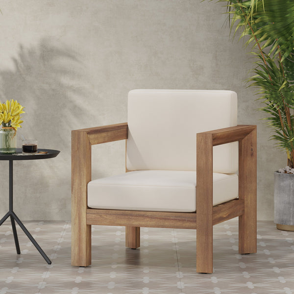 English Elm Christopher Knight Home® - GENSER Club Chair Beige Brown Acacia Wood Weather-Resistant Open Slat Seating Durable Outdoor Accent 65728.00DLBGE