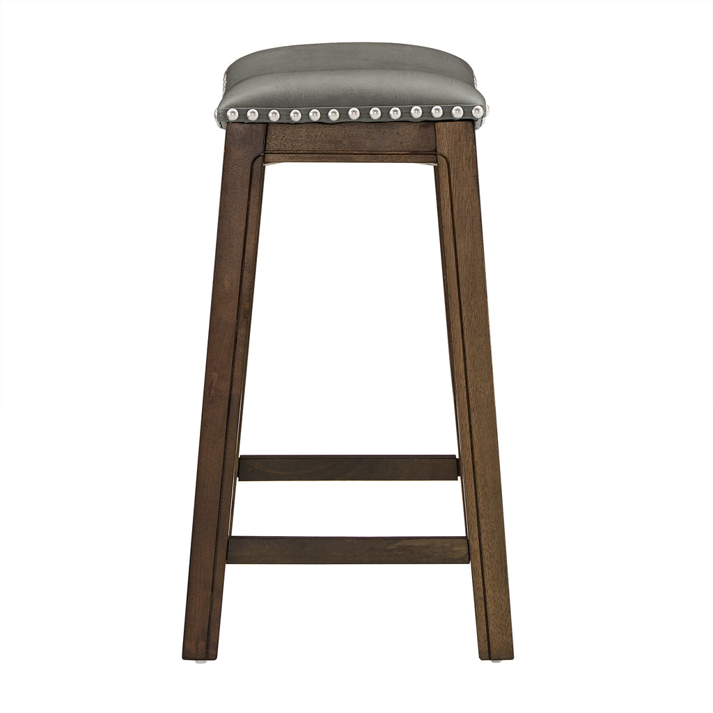 Homelegance By Top-Line Hugues Faux Leather Saddle Seat Backless Stool Grey Rubberwood