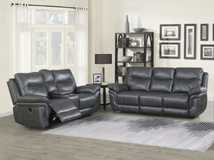 English Elm Steve Silver - Isabella Dark Gray Faux Leather Sofa & Loveseat Set with Manual Recline, Lift-Top Console Comfort B081S00170