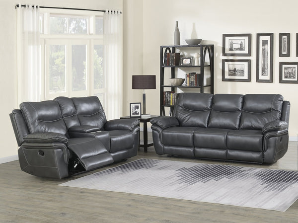 English Elm Steve Silver - Isabella Dark Gray Faux Leather Sofa & Loveseat Set with Manual Recline, Lift-Top Console Comfort B081S00170