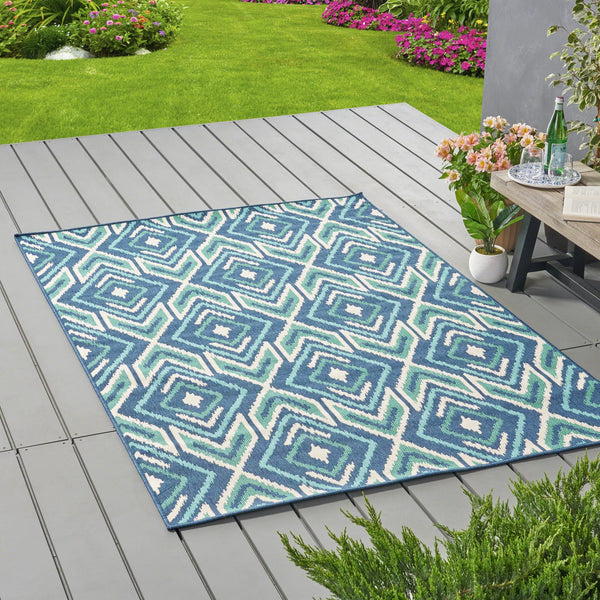 English Elm Christopher Knight Home® - MERIDIAN Navy Outdoor Rug 5'3" x 7'6" – Durable 100% Polypropylene Machine-Woven Loop Pile Rug 64162.00