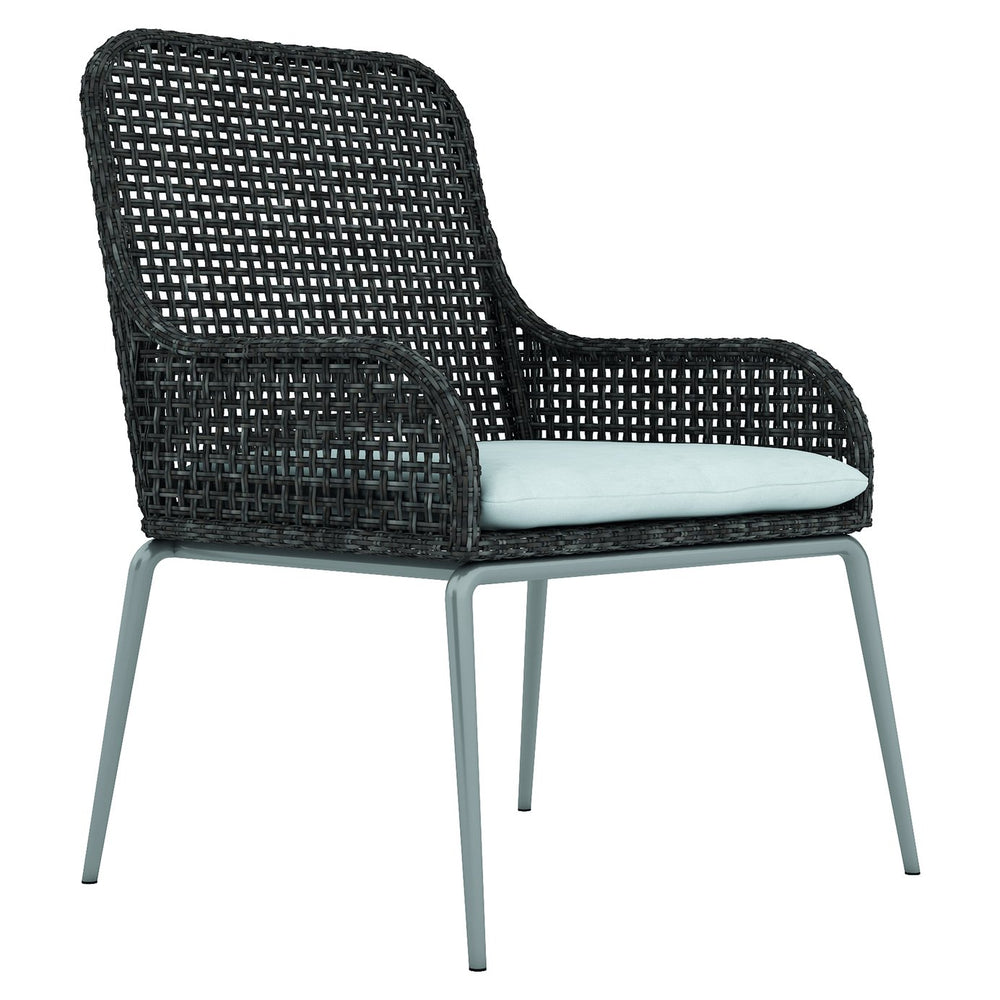 Bernhardt Bernhardt Antilles Wicker Outdoor Arm Chair — Pewter Gray Open-Weave, Powder-Coated Steel Frame, Plush Cushion - Made to Order X0161WQ