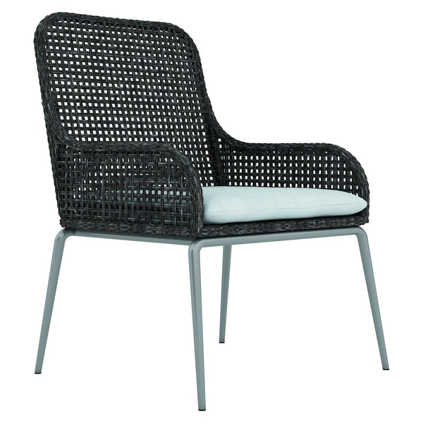 Bernhardt Bernhardt Antilles Wicker Outdoor Arm Chair — Pewter Gray Open-Weave, Powder-Coated Steel Frame, Plush Cushion - Made to Order X0161WQ
