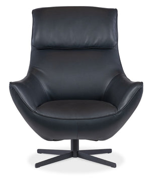 Hooker Furniture Hughes Swivel Chair With Top-Grain Semi-Aniline Leather, Bustle Back, Flared Arms, 360° Metal Base Blue CC733-SW-049