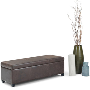 English Elm Avalon Storage Ottoman Bench - Stylish Distressed Brown Faux Leather With Hidden Storage & Safety Features B136P158641