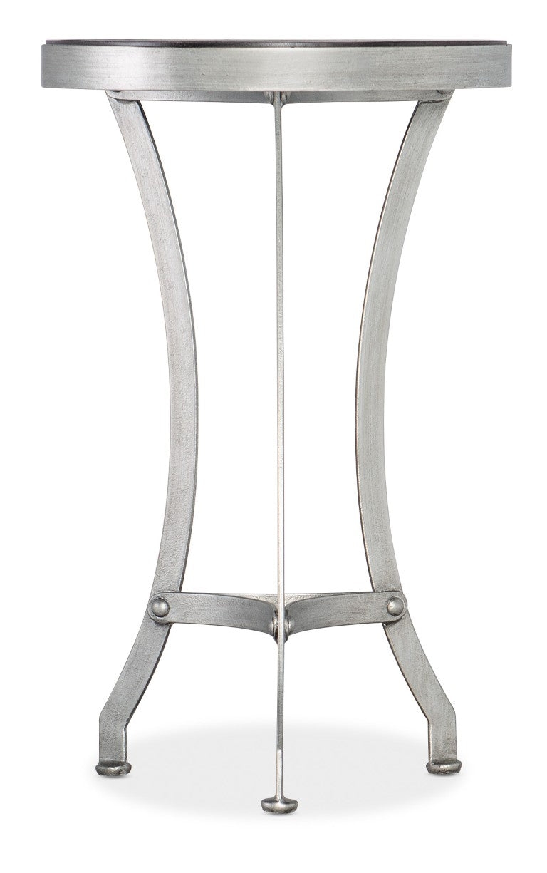 Hooker Furniture St. Armand Acacia Accent Martini Table — Compact Rustic Round Side Table With Brushed Pewter Base, Distressed Finish (24") 5601-50002-BLK