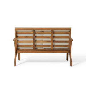 English Elm Christopher Knight Home® - Acacia Outdoor Loveseat and Coffee Table Set with Cushions, Mid-Century Acacia Wood Patio Seating Beige+Brown 68024.00CRM