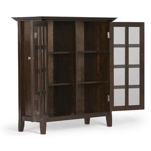 English Elm Acadian 39" Wide Solid Wood Transitional Storage Cabinet With Glass Doors In Brunette Brown Finish B136P159406