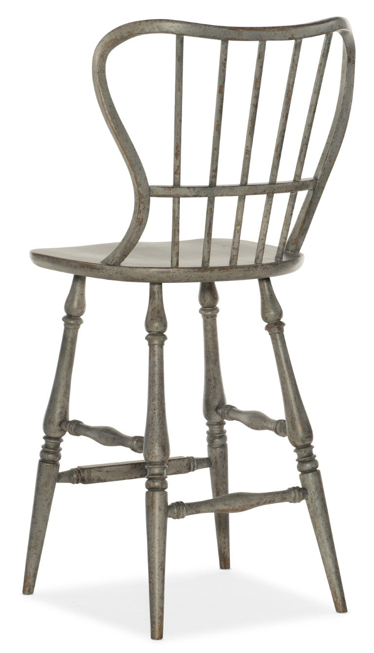 Hooker Furniture Ciao Ciao Bella Speckled Gray Spindle Back Bar Stool — Hand-Distressed Farmhouse Charm, Solid Build 5805-75361-96