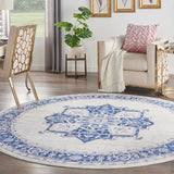 Nourison Whimsicle WHS03 Machine Made Power-loomed Ornamental Border Indoor Only Farmhouse Bohemian Rug Ivory Blue, Ivory Blue 100% Polypropylene 99446831330