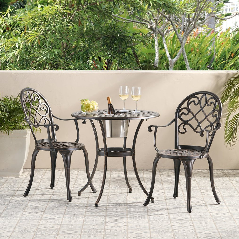 English Elm Camden Outdoor Cast Aluminum Bistro Set with Ice Bucket Scrollwork Copper Patio 52255.00COP