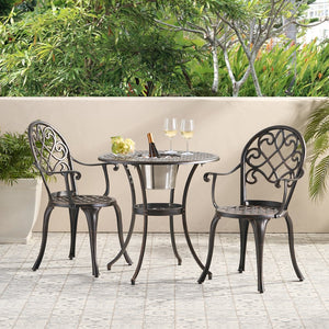 English Elm Camden Outdoor Cast Aluminum Bistro Set with Ice Bucket Scrollwork Copper Patio 52255.00COP