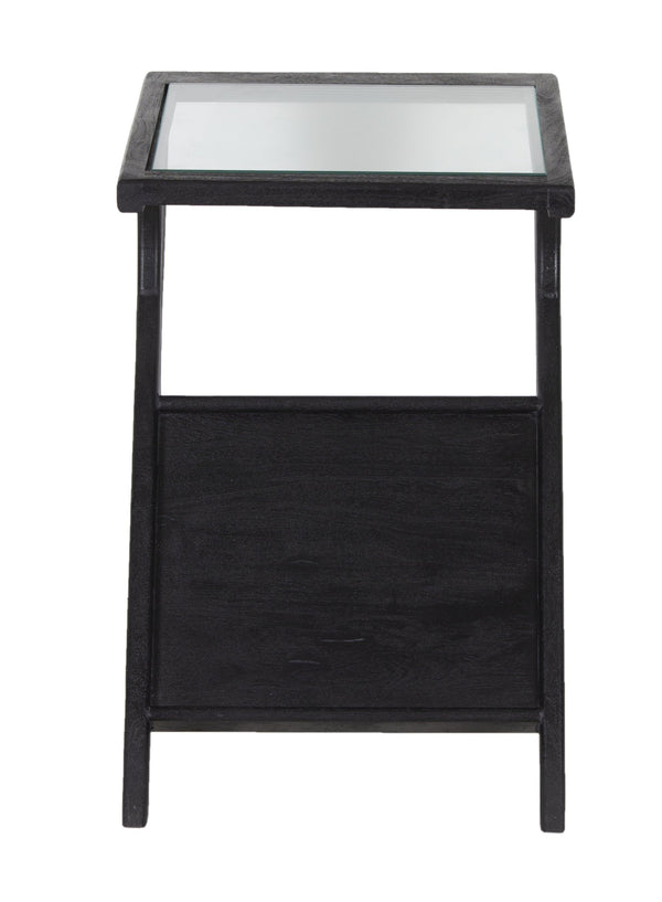 Porter Designs Porter Canberra Solid Mango Wood End Table With Glass Top - Modern Black Design For Stylish Spaces Black Wood 05-108-26-9487