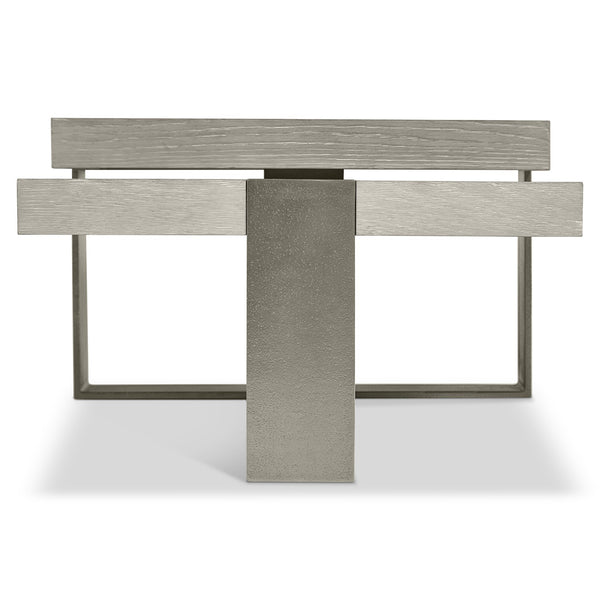 Bernhardt Bernhardt Tempo Cocktail Table With Sandblasted Satin Nickel Base And Larza Wire‑Brushed Oak Tops, 56" Wide 346016