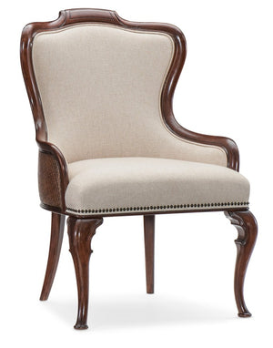 Hooker Furniture Charleston Chateau Linen Upholstered Arm Chair With Cane Back, Nailhead Trim & Carved Cabriole Legs 6750-75600-85