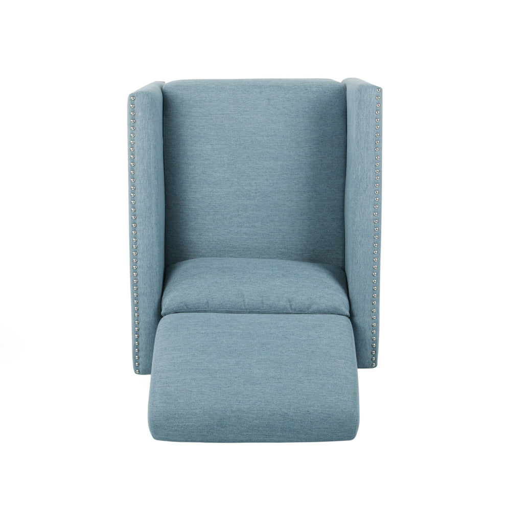English Elm Christopher Knight Home® - PUSH Light Blue Fabric Push-Back Recliner with Nailhead Accents, Birch Wood Legs, Comfortable Relaxing Seat 65532.00LBLU