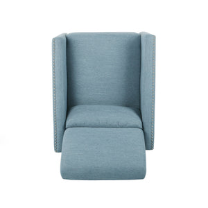 English Elm Christopher Knight Home® - PUSH Light Blue Fabric Push-Back Recliner with Nailhead Accents, Birch Wood Legs, Comfortable Relaxing Seat 65532.00LBLU