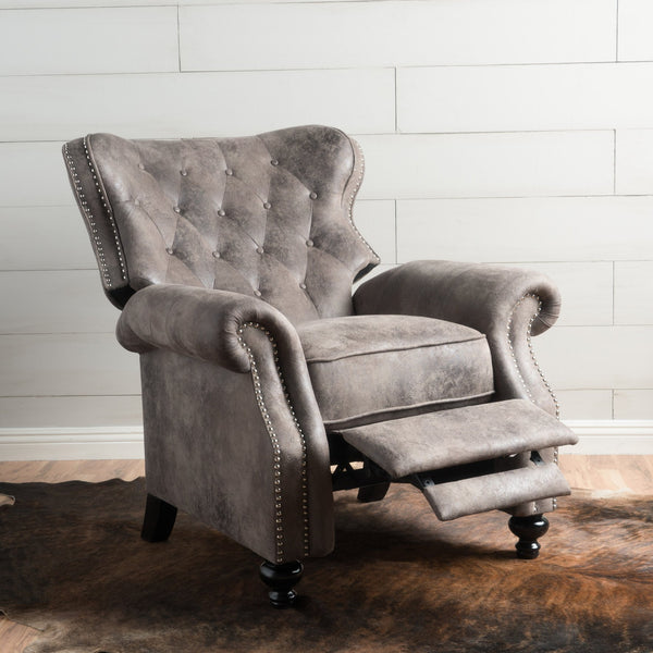 English Elm Christopher Knight Home® - Accented Push Back Recliner Chair with Rolled Arms and Copper Accents, Plush Cocooning Support, Sturdy Design Brown Gray 57337.00MF