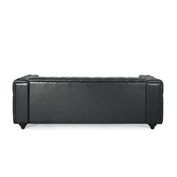 English Elm Mirod Button Tufted Three Seat Pu Sofa with Birch Legs for Living Room N760S0000012B