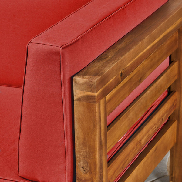 English Elm Oana Outdoor Corner Chair Solid Acacia Hardwood Slat Design with Weather Resistant Cushion 64495.00RED
