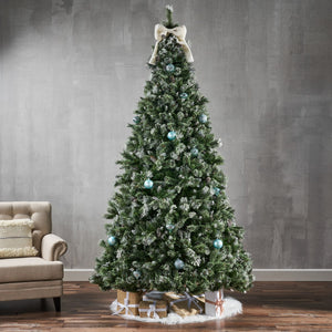 Christopher Knight Home® - Noble House - - 9' Brilste Mixed Hinged Tree With Snow And Glitter And 114 Frosted Pine Cones And Dia:61