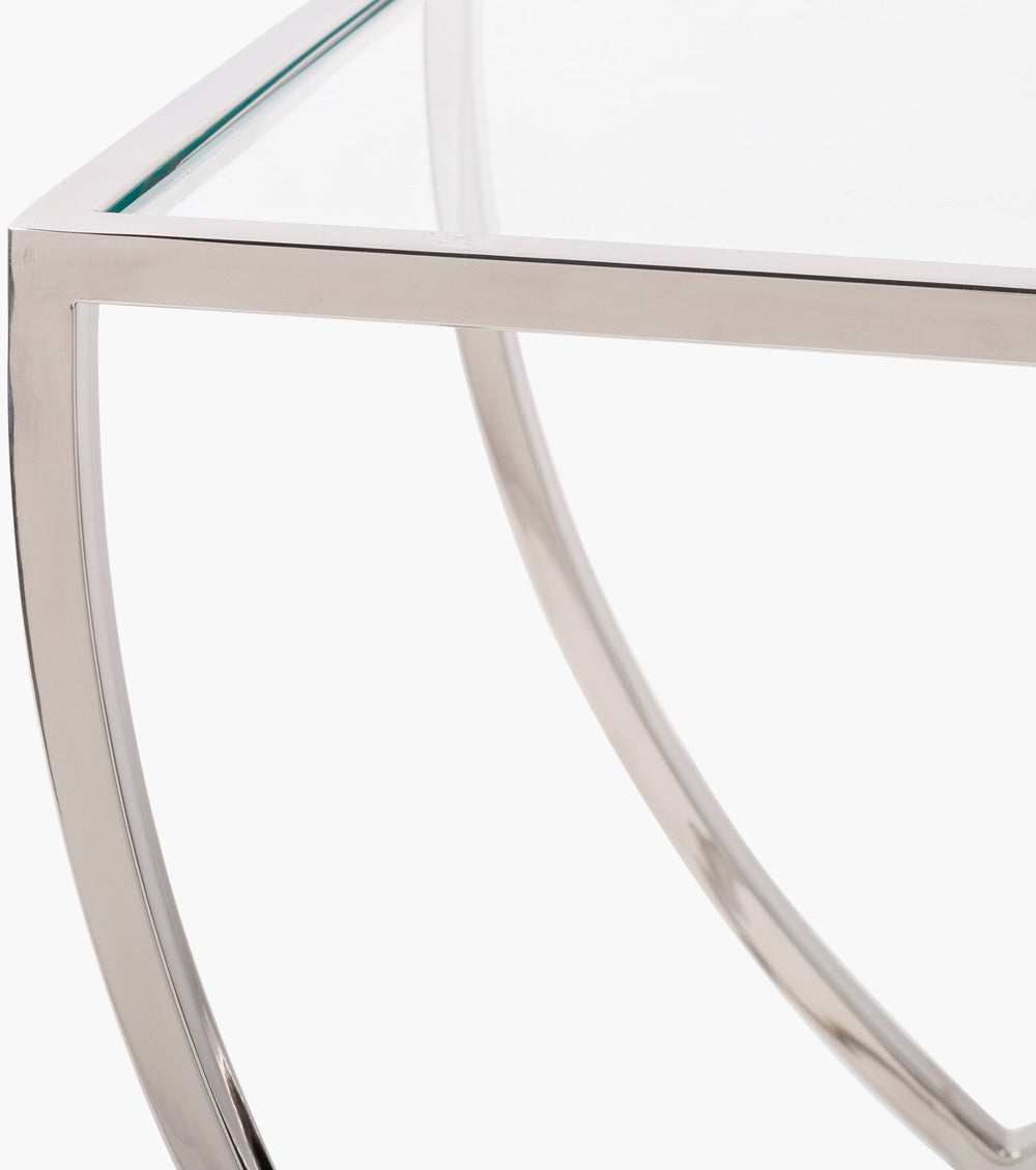 Surya Zareen Elegant Hand-crafted End Table With Glass & Metal Design, Modern Style For Your Home Decor Top, Clear,Base, Metallic ,Nickel Glass,Stainless Steel Zrn002-set