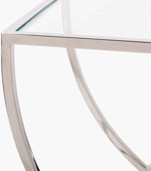 Surya Zareen Elegant Hand-crafted End Table With Glass & Metal Design, Modern Style For Your Home Decor Top, Clear,Base, Metallic ,Nickel Glass,Stainless Steel Zrn002-set