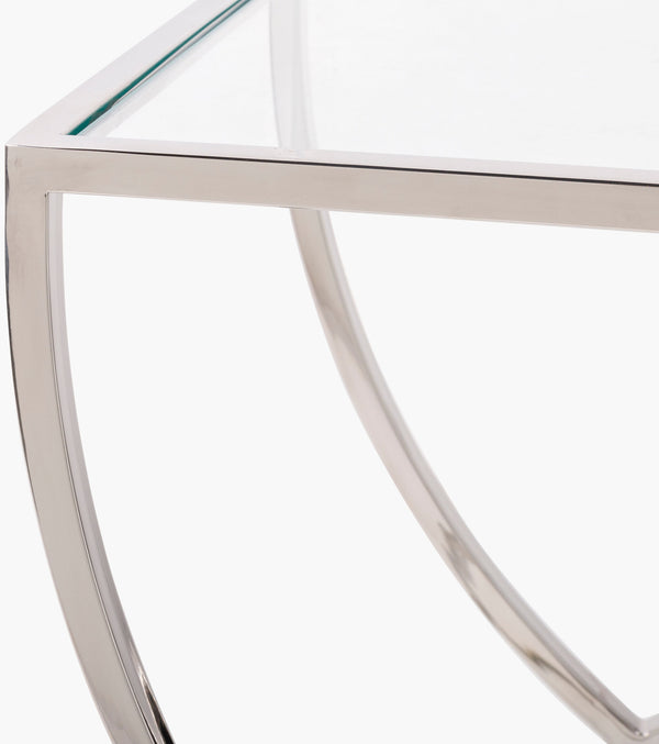 Surya Zareen Elegant Hand-crafted End Table With Glass & Metal Design, Modern Style For Your Home Decor Top, Clear,Base, Metallic ,Nickel Glass,Stainless Steel Zrn002-set
