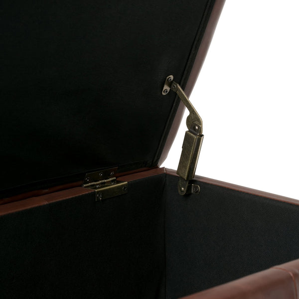 English Elm Emily Cognac Storage Ottoman with Pillow Top, Nailhead Trim & Hidden Interior Storage Bench 39" B136P158187