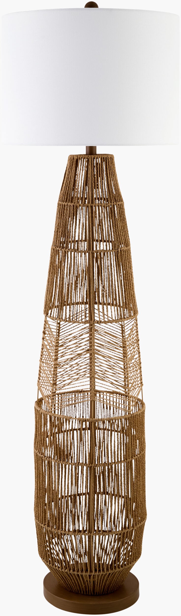 Surya Zuru 55" Rattan Accent Floor Lamp – Elegant Dual-layered Linen Shade For Cozy Home Ambiance Body, Wheat,Shade, White,Finial, Wheat,Harp, Metallic ,Nickel,Cord, Translucent Rattan,Linen,Linen,Linen,Plastic,Resin Zru-001