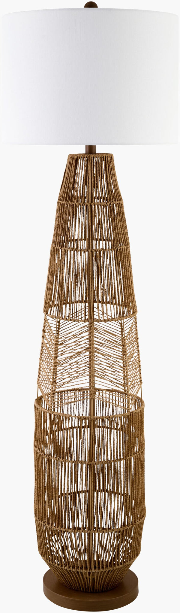 Surya Zuru 55" Rattan Accent Floor Lamp – Elegant Dual-layered Linen Shade For Cozy Home Ambiance Body, Wheat,Shade, White,Finial, Wheat,Harp, Metallic ,Nickel,Cord, Translucent Rattan,Linen,Linen,Linen,Plastic,Resin Zru-001