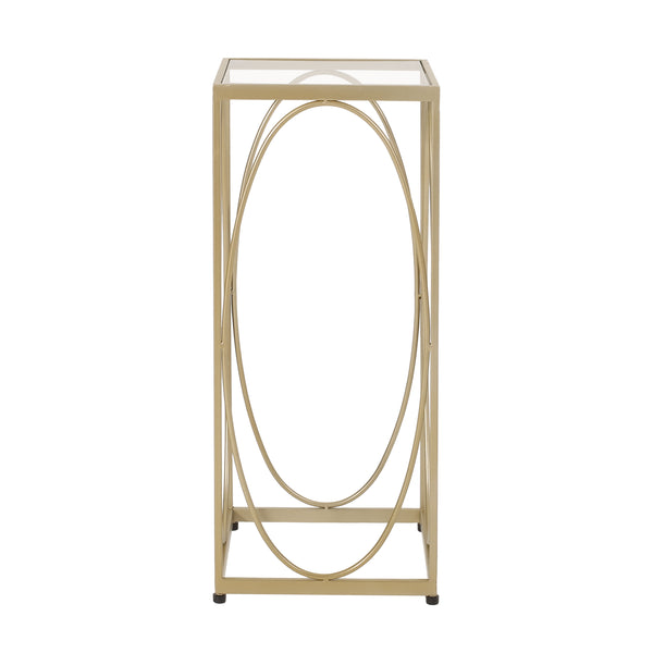 English Elm Christopher Knight Home® - END TABLE Champagne Iron Oval Accent with Tempered Glass Top, Modern Glam Side Table 11.85"x27.75" 71941.00