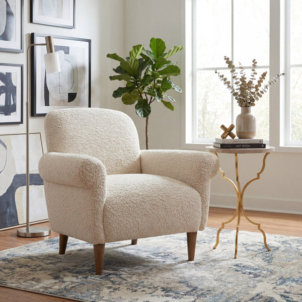 Hooker Furniture Leesa Boucle Club Chair with Rolled Arms Tapered Wood Legs for Living Room CC918-480