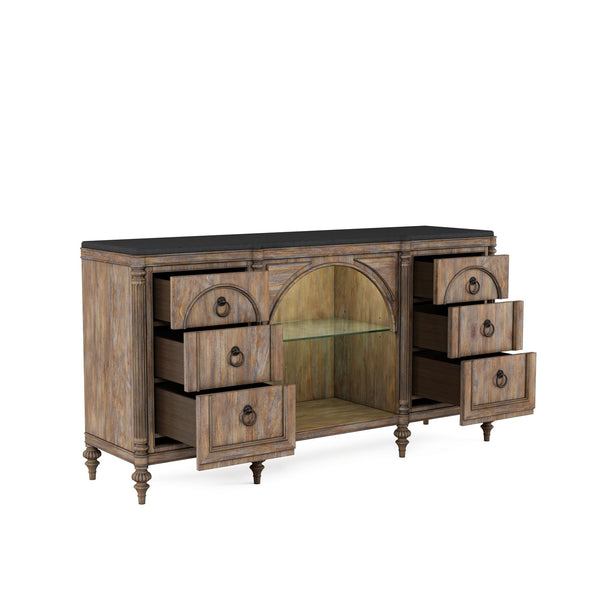 A.R.T. Furniture Architrave Server - Elegant New Traditional Design With Adjustable Glass Shelf & Touch Lighting Features Brown Material, Pine Solids And Veneer,Glass,Granite,Metal 277251-2608